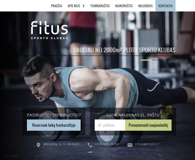 Fitus — sports club front page as designed